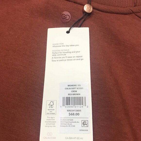 Calia Women's Soft Scuba Crew Sweatshirt in Red Brown NWT - Picture 6 of 16
